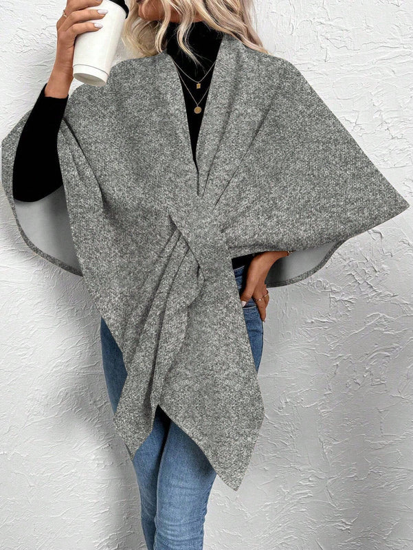 Clasi poncho/capa de mujer de unicolor, chaqueta de lana informal para otono/invierno