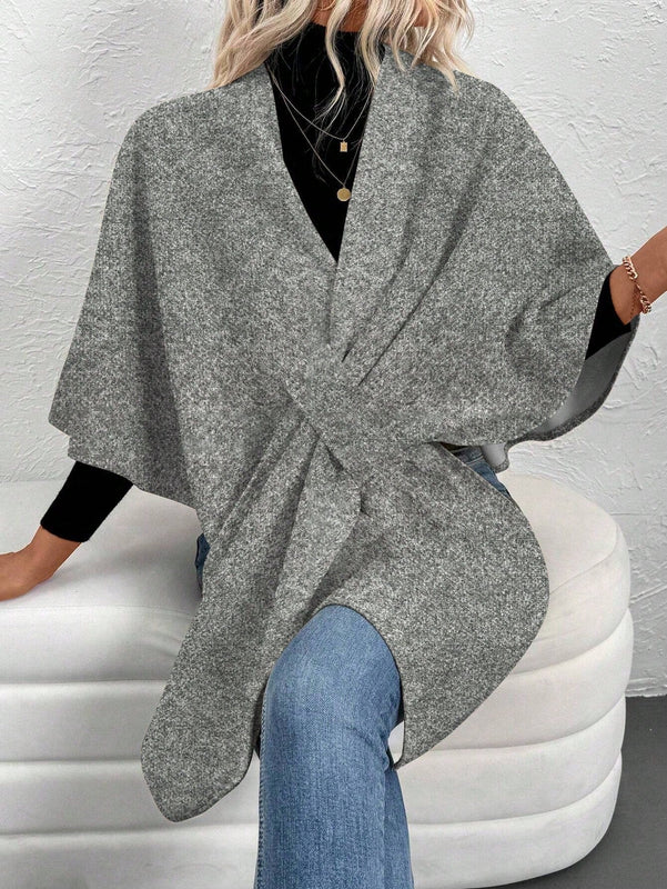 Clasi poncho/capa de mujer de unicolor, chaqueta de lana informal para otono/invierno