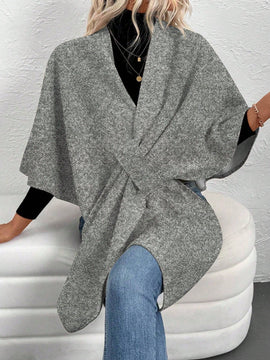 Clasi abrigo de lana de unicolor elegante con cierre envolvente para mujer, para otono/invierno