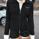 Pariaura nueva llegada chaqueta de cardigan con lazo tejida elegante y de moda con ajuste cenido para mujer, otono/invierno