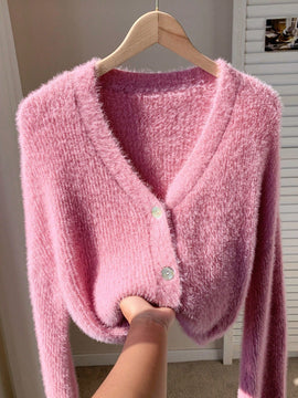Ezwear chaqueta corta de mujer de manga larga con hombros caidos y unicolor, para otono/invierno