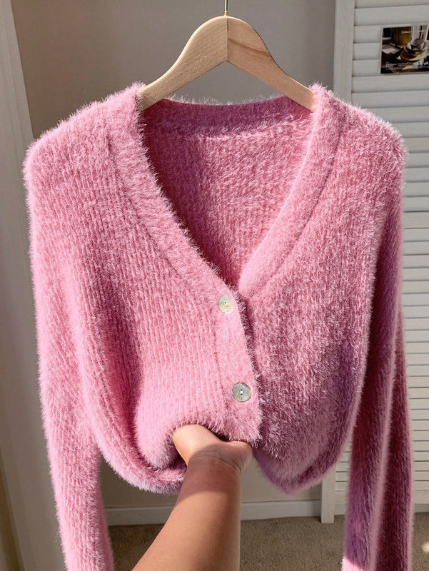 Ezwear chaqueta corta de mujer de manga larga con hombros caidos y unicolor, para otono/invierno