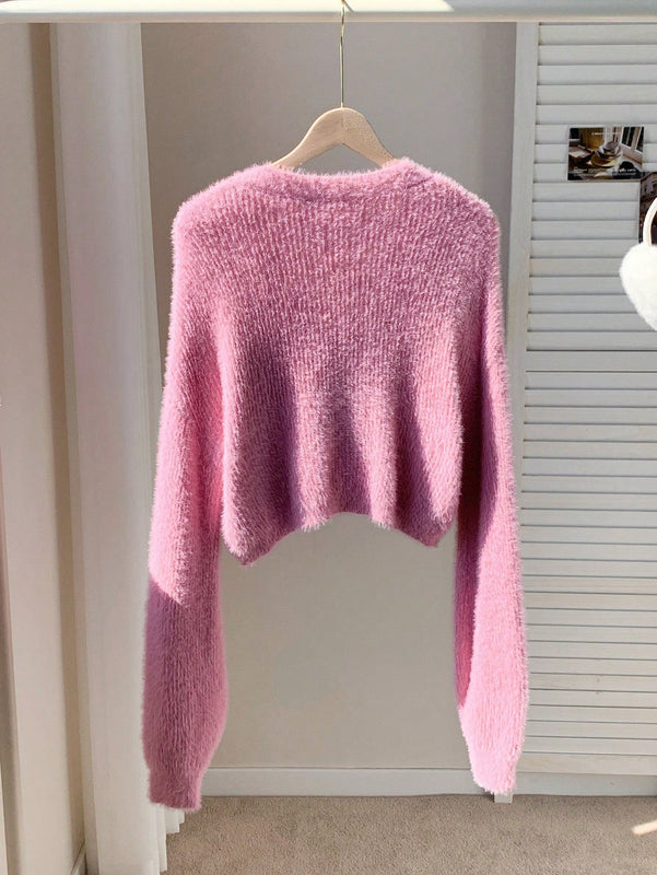 Ezwear chaqueta corta de mujer de manga larga con hombros caidos y unicolor, para otono/invierno