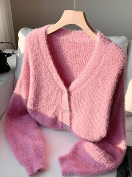 Ezwear chaqueta corta de mujer de manga larga con hombros caidos y unicolor, para otono/invierno