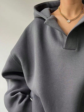 Essnce sudadera con capucha casual negra para mujer con bordado de color liso