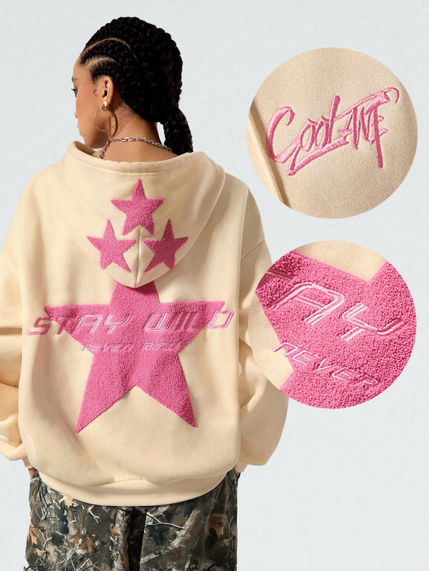 Coolane sudadera con capucha de manga larga para mujer con diseno bordado de estrella de patron de punto basico para otono/invierno