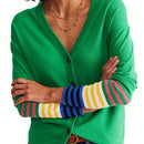 Cardigan a rayas para mujer con cuello en v, manga larga y abotonado, tops de punto para otono y ropa urbana