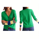 Cardigan a rayas para mujer con cuello en v, manga larga y abotonado, tops de punto para otono y ropa urbana