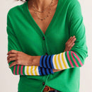 Cardigan a rayas para mujer con cuello en v, manga larga y abotonado, tops de punto para otono y ropa urbana