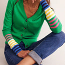 Cardigan a rayas para mujer con cuello en v, manga larga y abotonado, tops de punto para otono y ropa urbana