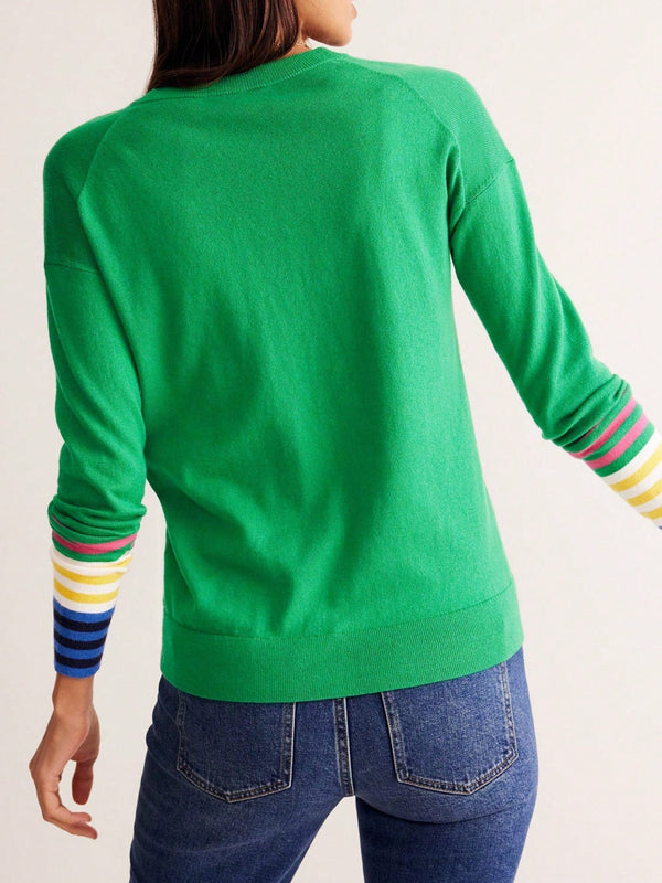 Cardigan a rayas para mujer con cuello en v, manga larga y abotonado, tops de punto para otono y ropa urbana
