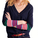 Cardigan a rayas para mujer con cuello en v, manga larga y abotonado, tops de punto para otono y ropa urbana