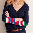Cardigan a rayas para mujer con cuello en v, manga larga y abotonado, tops de punto para otono y ropa urbana