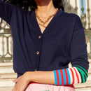 Cardigan a rayas para mujer con cuello en v, manga larga y abotonado, tops de punto para otono y ropa urbana