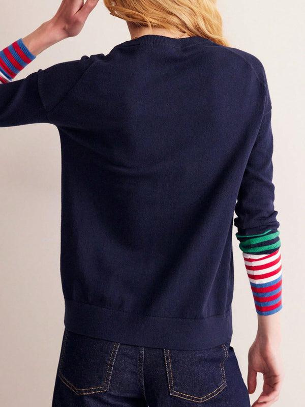 Cardigan a rayas para mujer con cuello en v, manga larga y abotonado, tops de punto para otono y ropa urbana