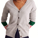 Cardigan a rayas para mujer con cuello en v, manga larga y abotonado, tops de punto para otono y ropa urbana