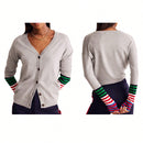 Cardigan a rayas para mujer con cuello en v, manga larga y abotonado, tops de punto para otono y ropa urbana