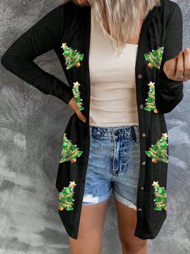Hotapei cardigan de navidad de manga larga con diseno de arbol de navidad para mujer