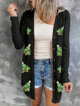 Hotapei cardigan de navidad de manga larga con diseno de arbol de navidad para mujer