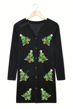 Hotapei cardigan de navidad de manga larga con diseno de arbol de navidad para mujer