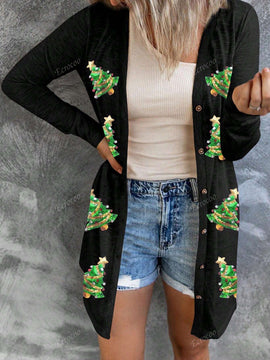 Hotapei cardigan de navidad de manga larga con diseno de arbol de navidad para mujer