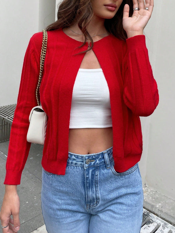 Essnce cardigan corto de mujer de unicolor informal, de manga larga, para otono/invierno