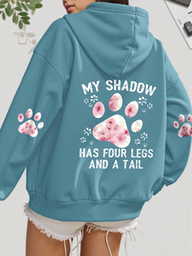 Lune sudadera con capucha informal para mujer con estampado de letra y pata de perro, para otono/invierno