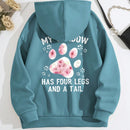 Lune sudadera con capucha informal para mujer con estampado de letra y pata de perro, para otono/invierno
