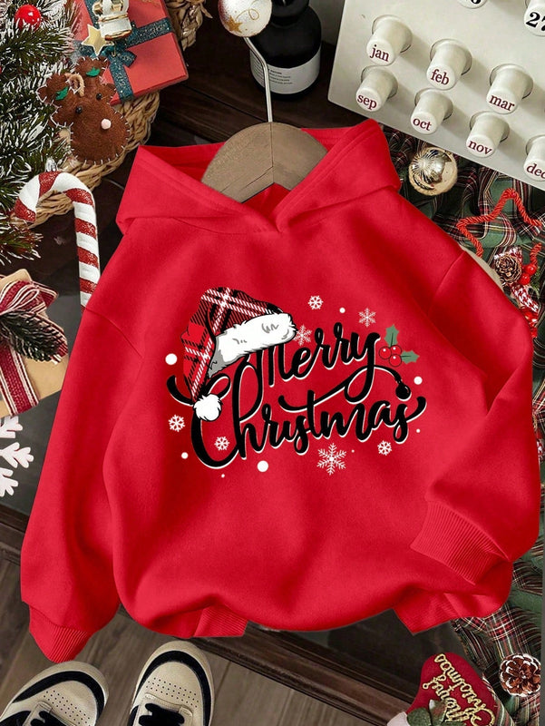 Ezwear sudadera con capucha de ajuste holgado y gruesa con estampado minimalista "feliz ano nuevo" de color rojo casual para mujer