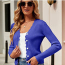 Cardigan de punto corto versatil para mujer: sueter con cuello en v festoneado y mangas largas, abotonado para todas las estaciones, perfecto para el trabajo, reuniones y viajes