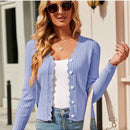 Cardigan de punto corto versatil para mujer: sueter con cuello en v festoneado y mangas largas, abotonado para todas las estaciones, perfecto para el trabajo, reuniones y viajes