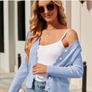 Cardigan de punto corto versatil para mujer: sueter con cuello en v festoneado y mangas largas, abotonado para todas las estaciones, perfecto para el trabajo, reuniones y viajes