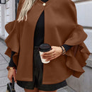 Clasi 1 pieza abrigo elegante de lana con un solo abotonadura, bajo con volantes y unicolor para mujer, otono/invierno