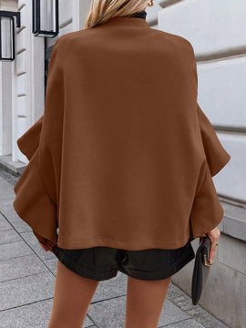 Clasi abrigo de lana elegante con cuello vuelto y abotonadura sencilla, en unicolor, para mujer, para otono/invierno