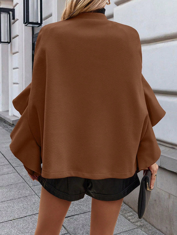 Clasi abrigo de lana elegante con cuello vuelto y abotonadura sencilla, en unicolor, para mujer, para otono/invierno