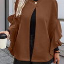 Clasi abrigo de lana elegante con cuello vuelto y abotonadura sencilla, en unicolor, para mujer, para otono/invierno