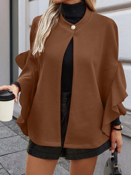 Clasi abrigo de lana elegante con cuello vuelto y abotonadura sencilla, en unicolor, para mujer, para otono/invierno