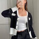 Dazy cardigan casual y elegante de mujer con ribete de contraste en escote en v, manga larga, para otono/invierno