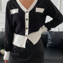 Dazy cardigan casual y elegante de mujer con ribete de contraste en escote en v, manga larga, para otono/invierno