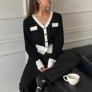 Dazy cardigan casual y elegante de mujer con ribete de contraste en escote en v, manga larga, para otono/invierno