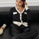 Dazy cardigan casual y elegante de mujer con ribete de contraste en escote en v, manga larga, para otono/invierno