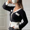 Dazy cardigan casual y elegante de mujer con ribete de contraste en escote en v, manga larga, para otono/invierno