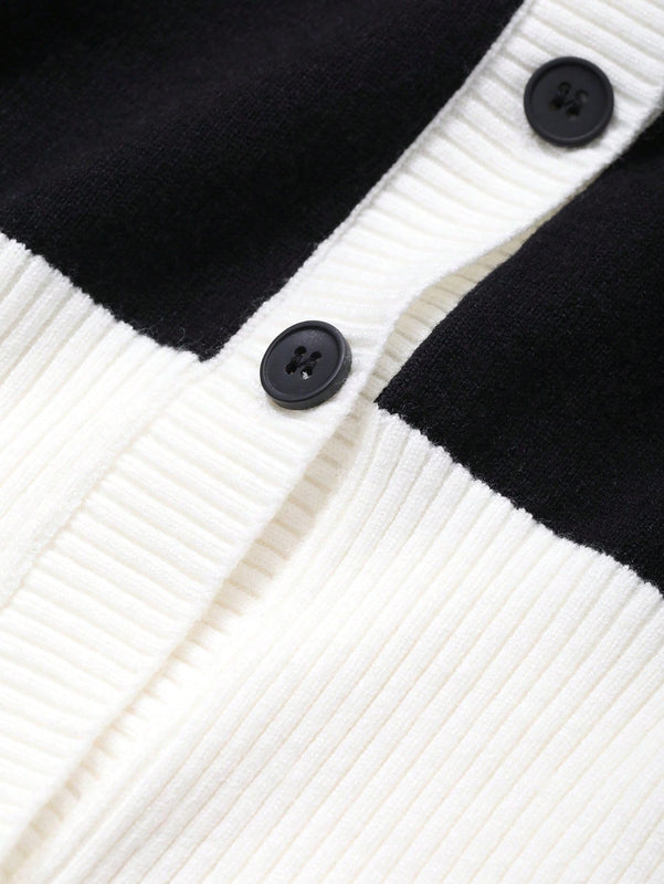 Dazy cardigan casual y elegante de mujer con ribete de contraste en escote en v, manga larga, para otono/invierno