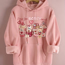 Ezwear sudadera con capucha y forro polar con estampado de oso de dibujos animados y eslogan para mujeres, para otono/invierno