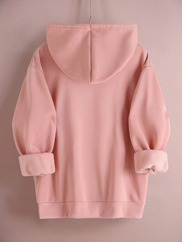 Ezwear sudadera con capucha y forro polar con estampado de oso de dibujos animados y eslogan para mujeres, para otono/invierno
