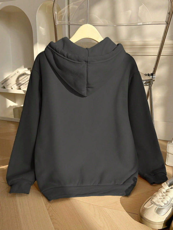 Ezwear sudadera con capucha de manga larga, impresion de eslogan y cordon, con bolsillo, para mujer en otono