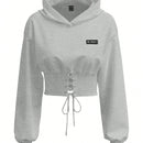 Ezwear sudadera con capucha de mujer color verde oliva con estampado de letras y amarre cruzado al frente