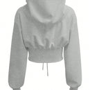 Ezwear sudadera con capucha de mujer color verde oliva con estampado de letras y amarre cruzado al frente