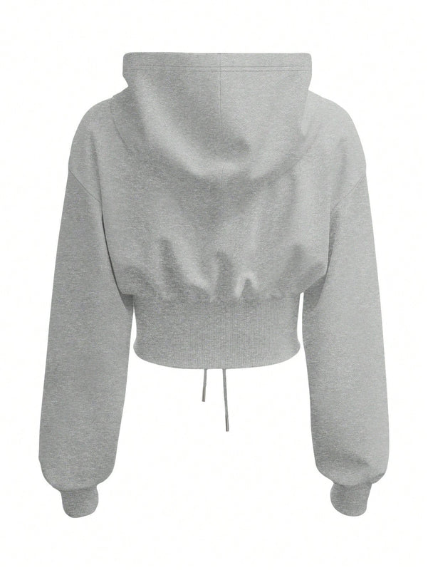 Ezwear sudadera con capucha de mujer color verde oliva con estampado de letras y amarre cruzado al frente
