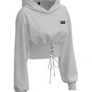 Ezwear sudadera con capucha de mujer color verde oliva con estampado de letras y amarre cruzado al frente